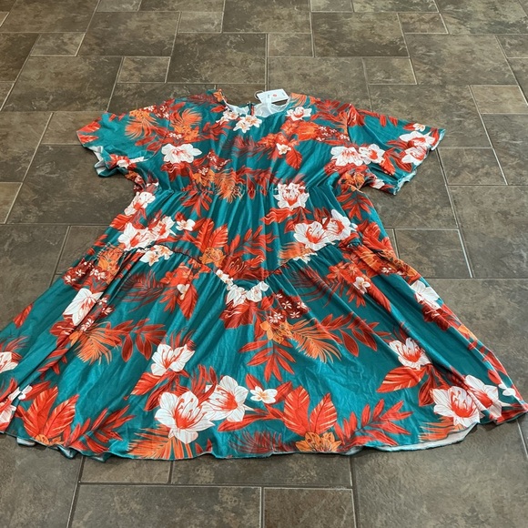 🔥3/$42 w FREE SHIPPING🔥 Floral ladies Dress in Teal and Orange - Picture 2 of 6